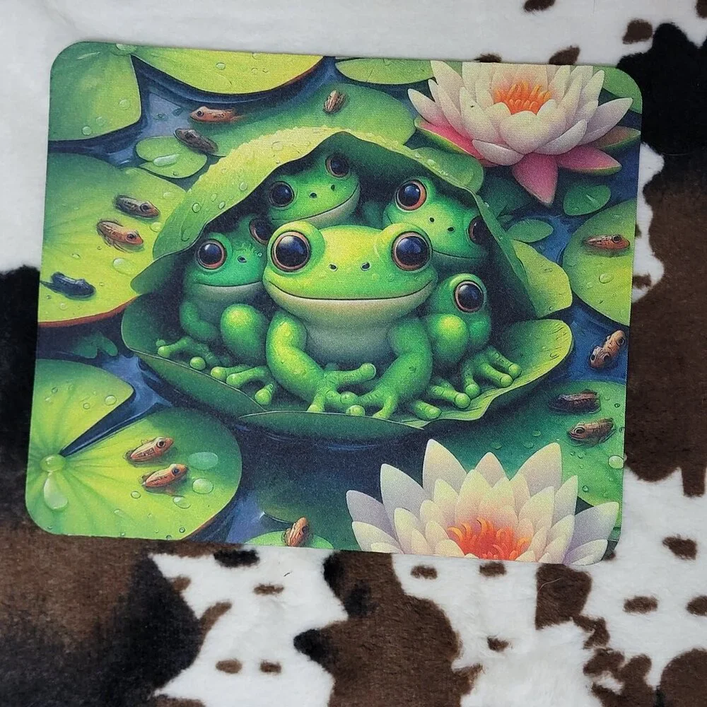 Frog Family Lily Pad Green Non Slip Custom Mouse Pad